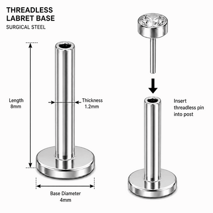 G23 Titanium Threadless Push Fit Labret Bar – 18G (1.0mm) & 16G (1.2mm)