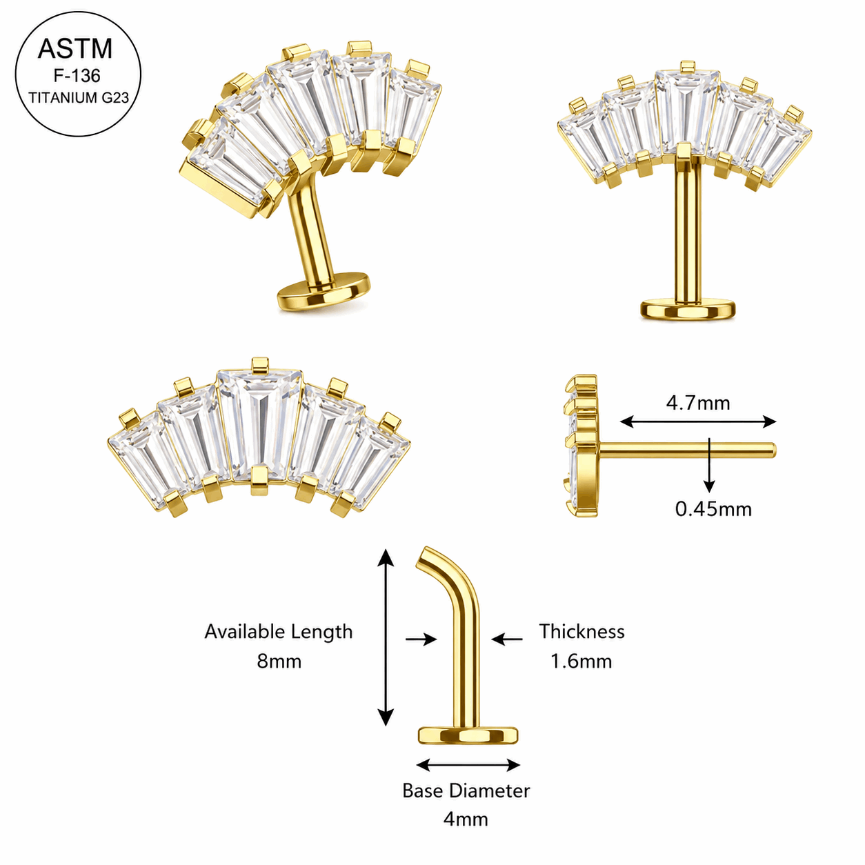 G23 Titanium Crown CZ Threadless Floating Belly Button Ring – 14G (1.6mm)