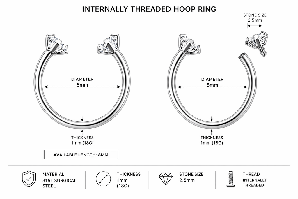 316L Surgical Steel CZ End Circular Barbell Ring – 18G (1.0mm) 8mm