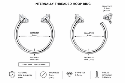 316L Surgical Steel CZ End Circular Barbell Ring – 18G (1.0mm) 8mm