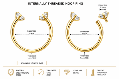 316L Surgical Steel CZ End Circular Barbell Ring – 18G (1.0mm) 8mm