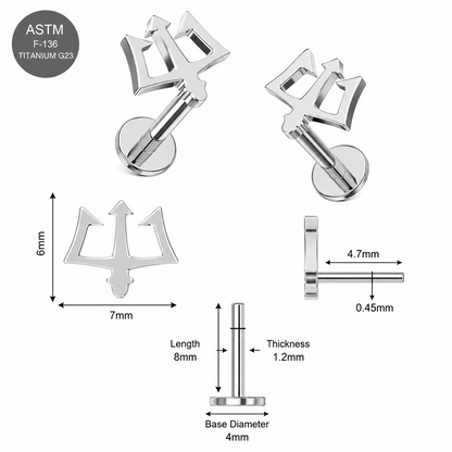 G23 Titanium Trident Symbol Threadless Labret Stud – 16G (1.2mm)