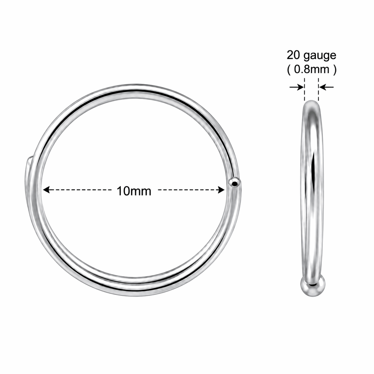 316L Surgical Steel Seamless Double Nose Hoop Ring – 20G (0.8mm)