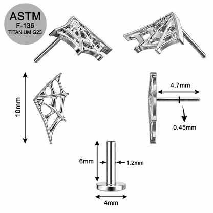 G23 Titanium Spiderweb Wing Threadless Labret Stud – 16G (1.2mm)