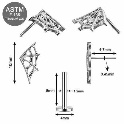G23 Titanium Spiderweb Wing Threadless Labret Stud – 16G (1.2mm)