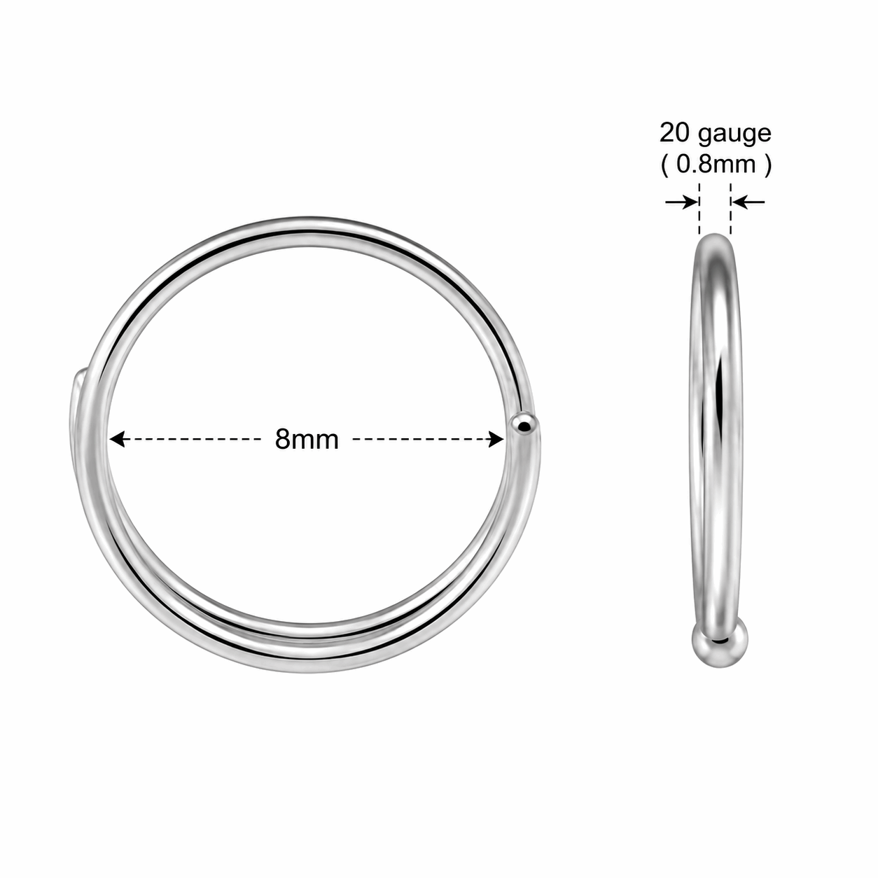 316L Surgical Steel Seamless Double Nose Hoop Ring – 20G (0.8mm)