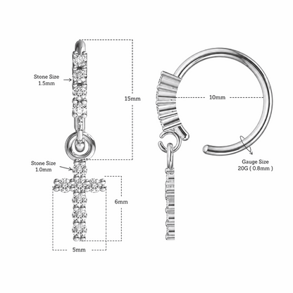 316L Surgical Steel CZ Hanging Cross Bendable Cartilage Ear Piercing – 20G (0.8mm)