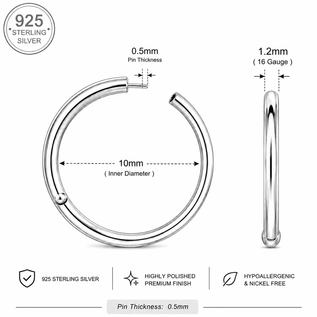 925 Sterling Silver Classic Hinged Segment Clicker Ring – 16G (1.2mm)