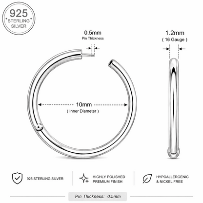 925 Sterling Silver Classic Hinged Segment Clicker Ring – 16G (1.2mm)