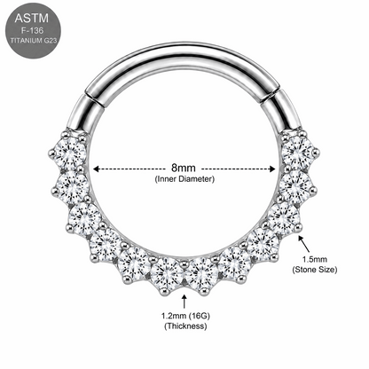 G23 Titanium Front-Facing CZ Hinged Clicker Ring – 16G (1.2mm) 8mm