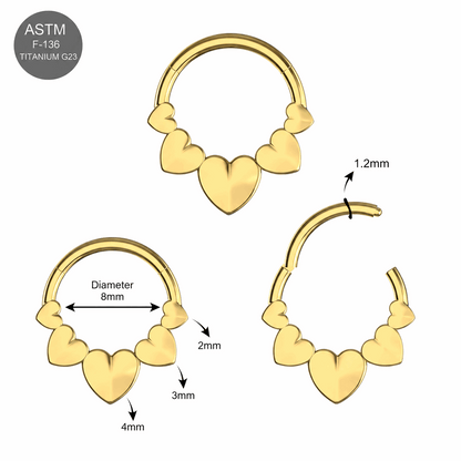 G23 Titanium Polyhedra Hearts Hinged Segment Clicker Ring – 16G (1.2mm) 8mm
