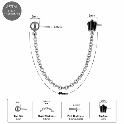 G23 Titanium Two Hole Piercing Chain Threadless Pin Top – 18G & 16G Compatible