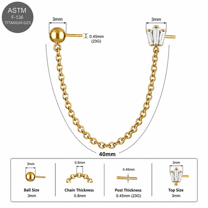 G23 Titanium Two Hole Piercing Chain Threadless Pin Top – 18G & 16G Compatible