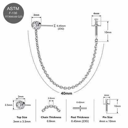 G23 Titanium Two Hole Round Dagger Piercing Chain Threadless Pin Top – 18G & 16G Compatible