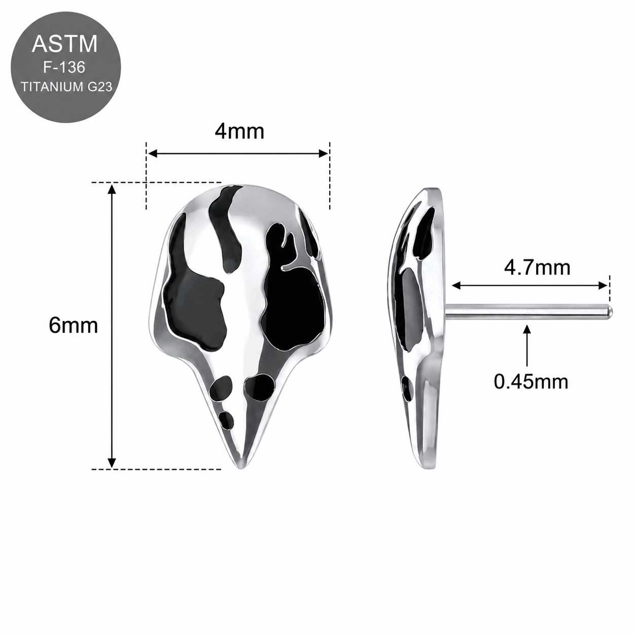 G23 Titanium Raven Mask Threadless Pin Top – 18G & 16G Compatible
