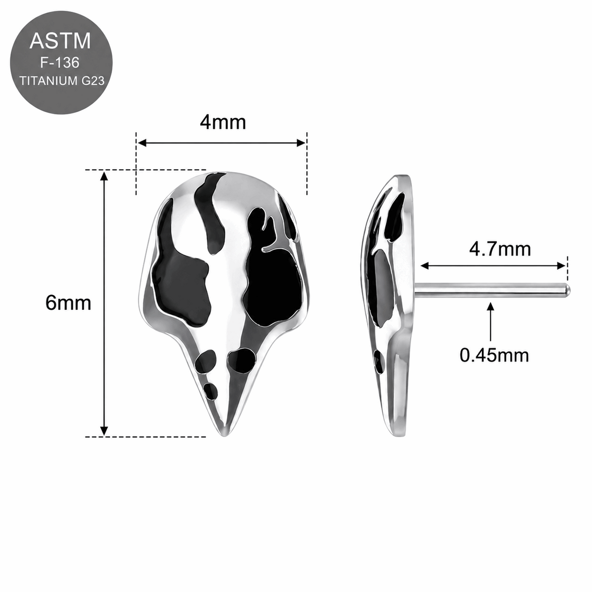 G23 Titanium Raven Mask Threadless Pin Top – 18G & 16G Compatible