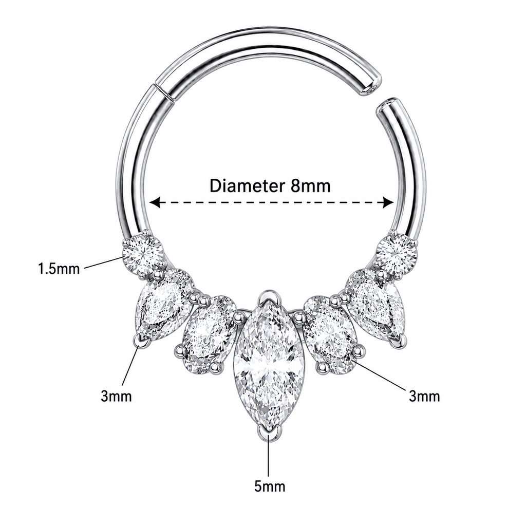 316L Surgical Steel Mixed Stone Hinged Segment Clicker Ring – 16G (1.2mm) 8mm