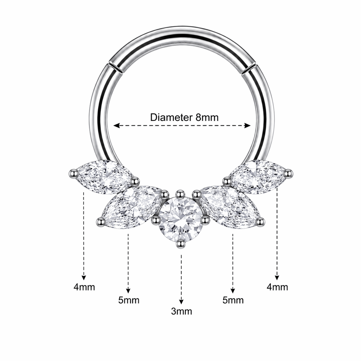 316L Surgical Steel Marquise Butterfly Hinged Segment Clicker Ring – 16G (1.2mm) 8mm