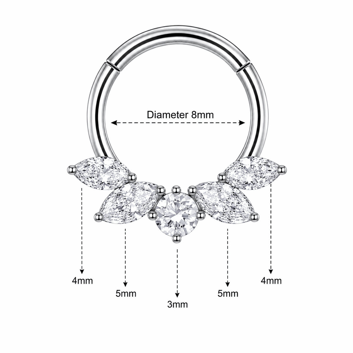 316L Surgical Steel Marquise Butterfly Hinged Segment Clicker Ring – 16G (1.2mm) 8mm
