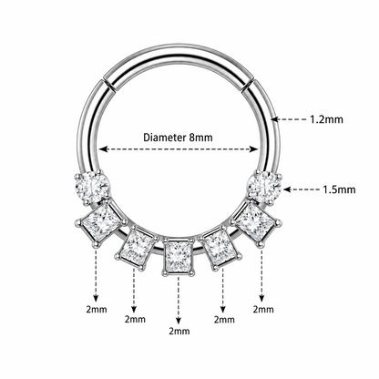 316L Surgical Steel Seven Clear CZ Hinged Segment Clicker Ring – 16G (1.2mm) 8mm