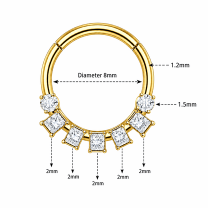 316L Surgical Steel Seven Clear CZ Hinged Segment Clicker Ring – 16G (1.2mm) 8mm