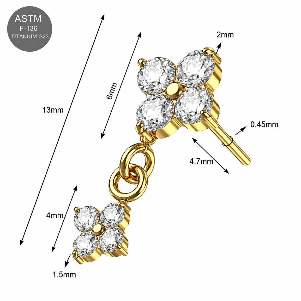 Titanium Cascade Blossom Dangle Threadless Top – 18G & 16G Compatible