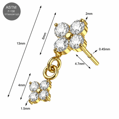 Titanium Cascade Blossom Dangle Threadless Top – 18G & 16G Compatible