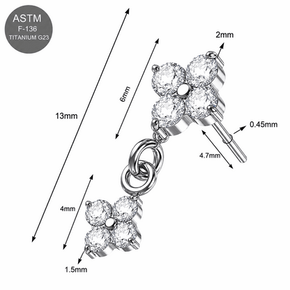 Titanium Cascade Blossom Dangle Threadless Top – 18G & 16G Compatible