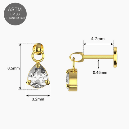 G23 Titanium Dangling Pear Drop Threadless Pin Top – 18G & 16G Compatible