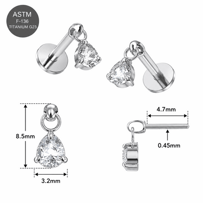 G23 Titanium Dangling Pear Drop Threadless Pin Top – 18G & 16G Compatible