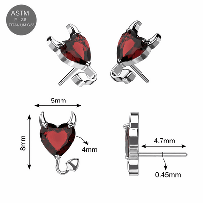 Titanium Devil Heart Threadless Top – 18G & 16G Compatible