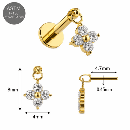 Titanium Bugadi Flower Dangle Threadless Top – 18G & 16G Compatible