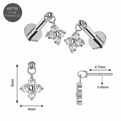 Titanium Bugadi Flower Dangle Threadless Top – 18G & 16G Compatible