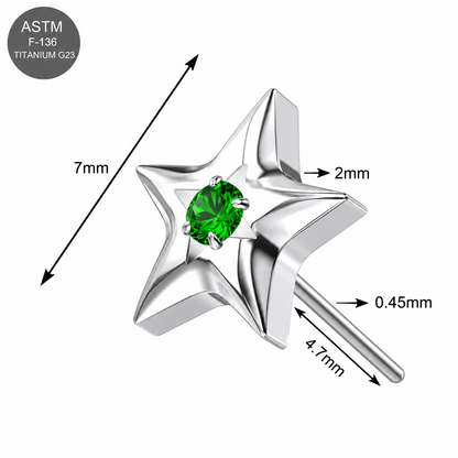 G23 Titanium Green CZ Star Threadless Push-In Top – 18G & 16G Compatible