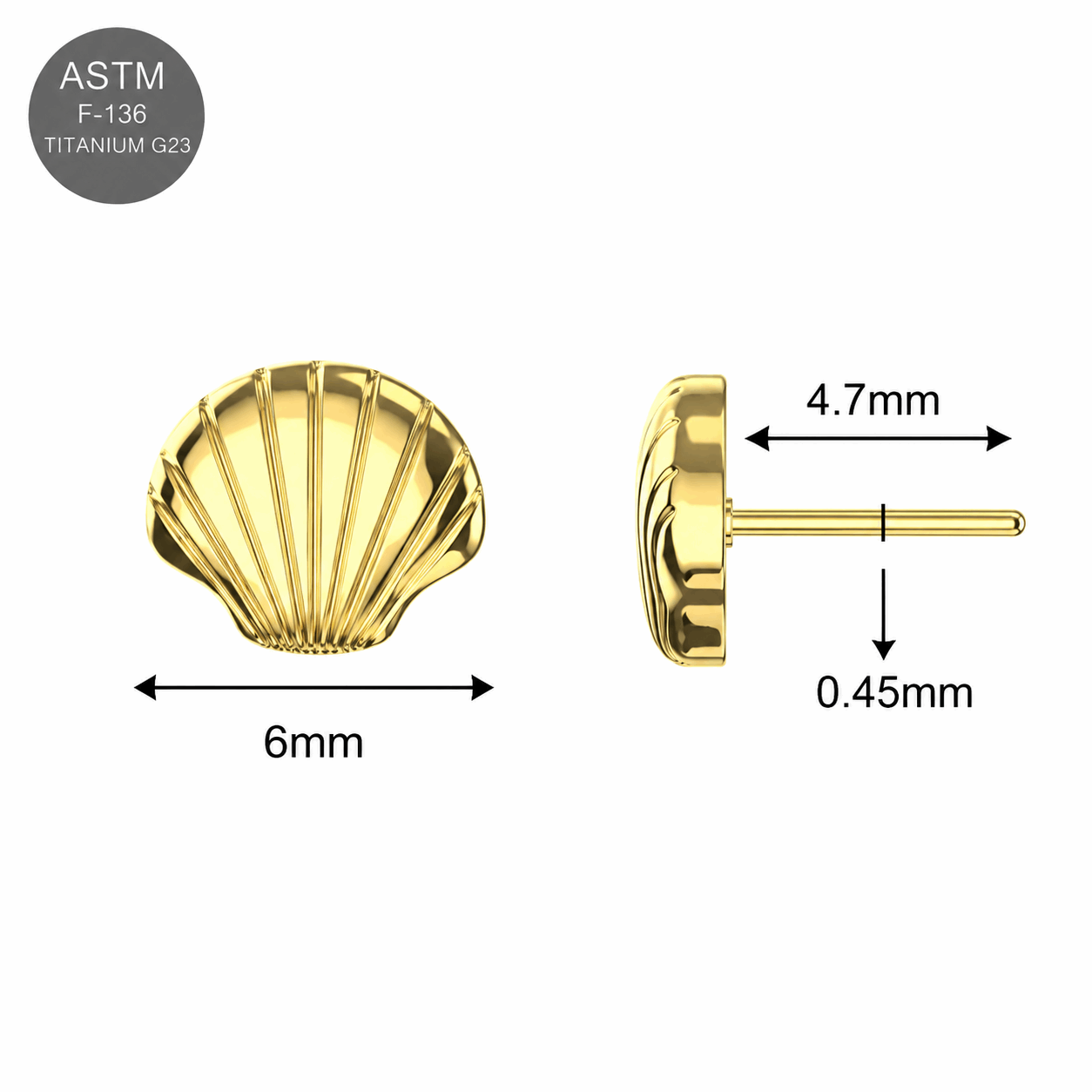 G23 Titanium Seashell Threadless Pin Top – 18G & 16G Compatible