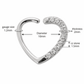 316L Surgical Steel Jeweled Heart Single Closure Ring – 16G (1.2mm) 10mm