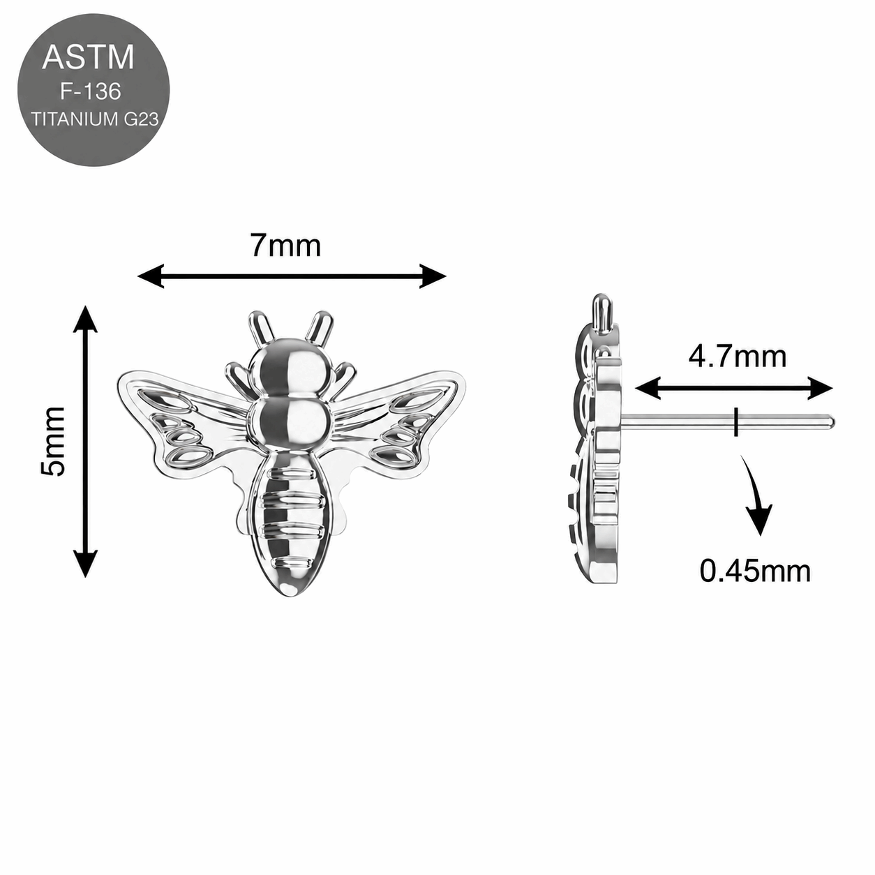Titanium Honey Bee Threadless Pin Top – 18G & 16G Compatible