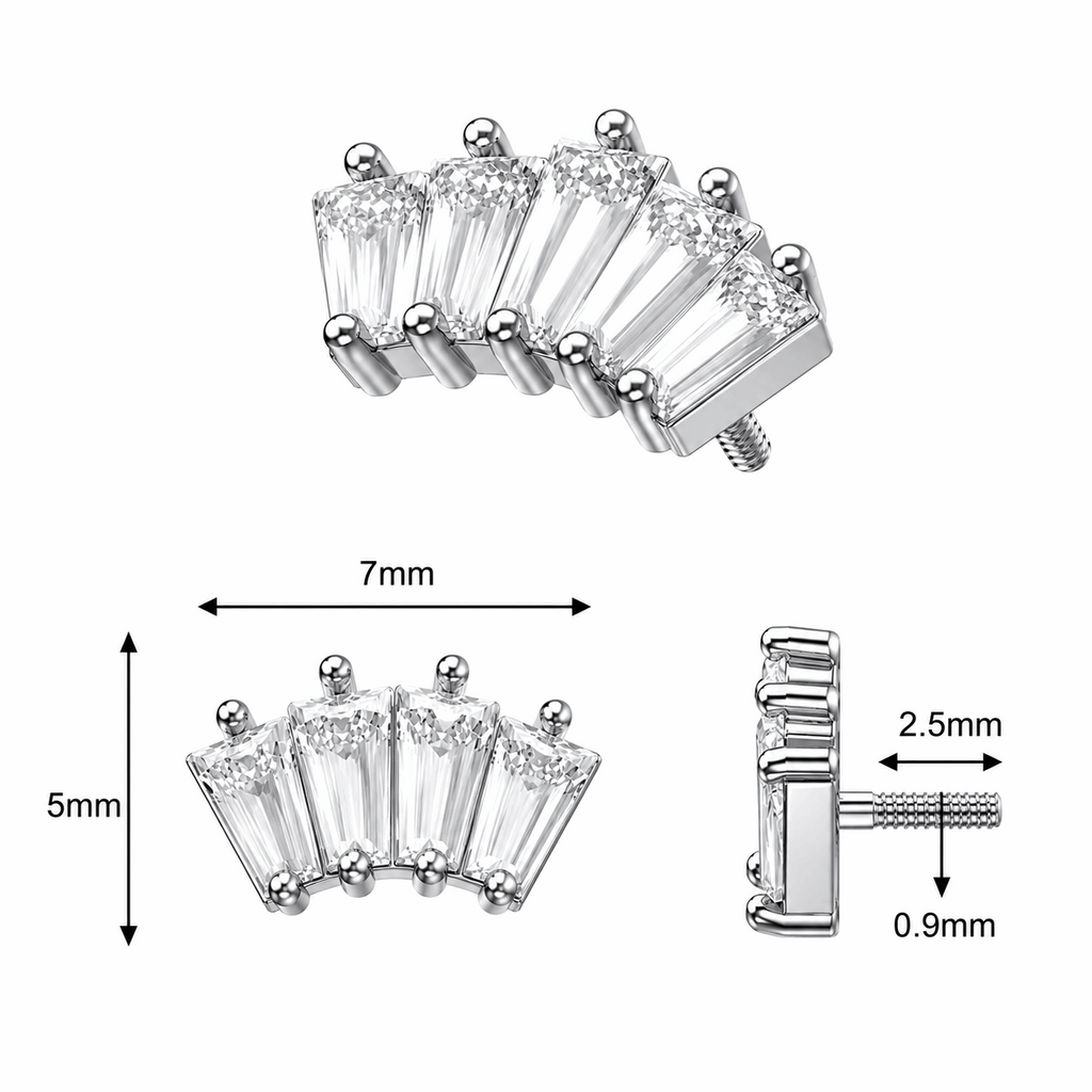 316L Surgical Steel 5-Crystal Baguette Fan Internally Threaded Top – 16G (1.2mm)