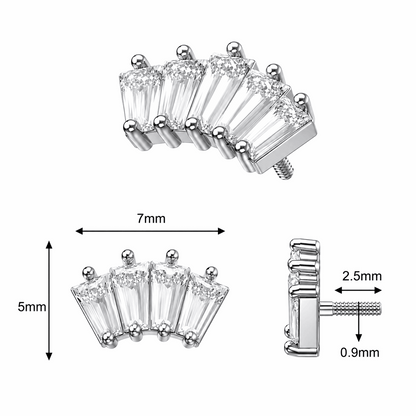 316L Surgical Steel 5-Crystal Baguette Fan Internally Threaded Top – 16G (1.2mm)
