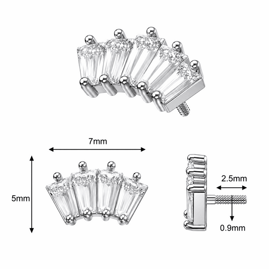 316L Surgical Steel 5-Crystal Baguette Fan Internally Threaded Top – 16G (1.2mm)
