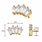 316L Surgical Steel 5-Crystal Baguette Fan Internally Threaded Top – 16G (1.2mm)