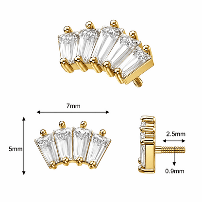 316L Surgical Steel 5-Crystal Baguette Fan Internally Threaded Top – 16G (1.2mm)