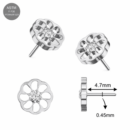Titanium Daisy Flower CZ Threadless Pin Top – 18G & 16G Compatible