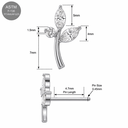 G23 Titanium CZ Leaf Threadless Pin Top – 18G & 16G Compatible