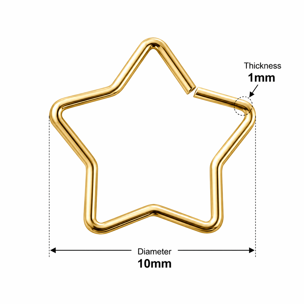 316L Surgical Steel Star Single Closure Ring – 18G (1.0mm) 10mm