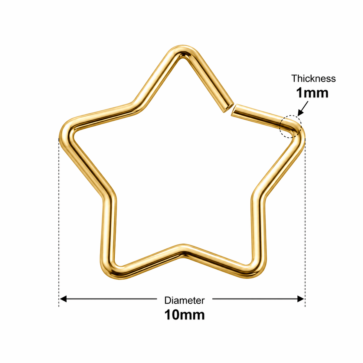316L Surgical Steel Star Single Closure Ring – 18G (1.0mm) 10mm