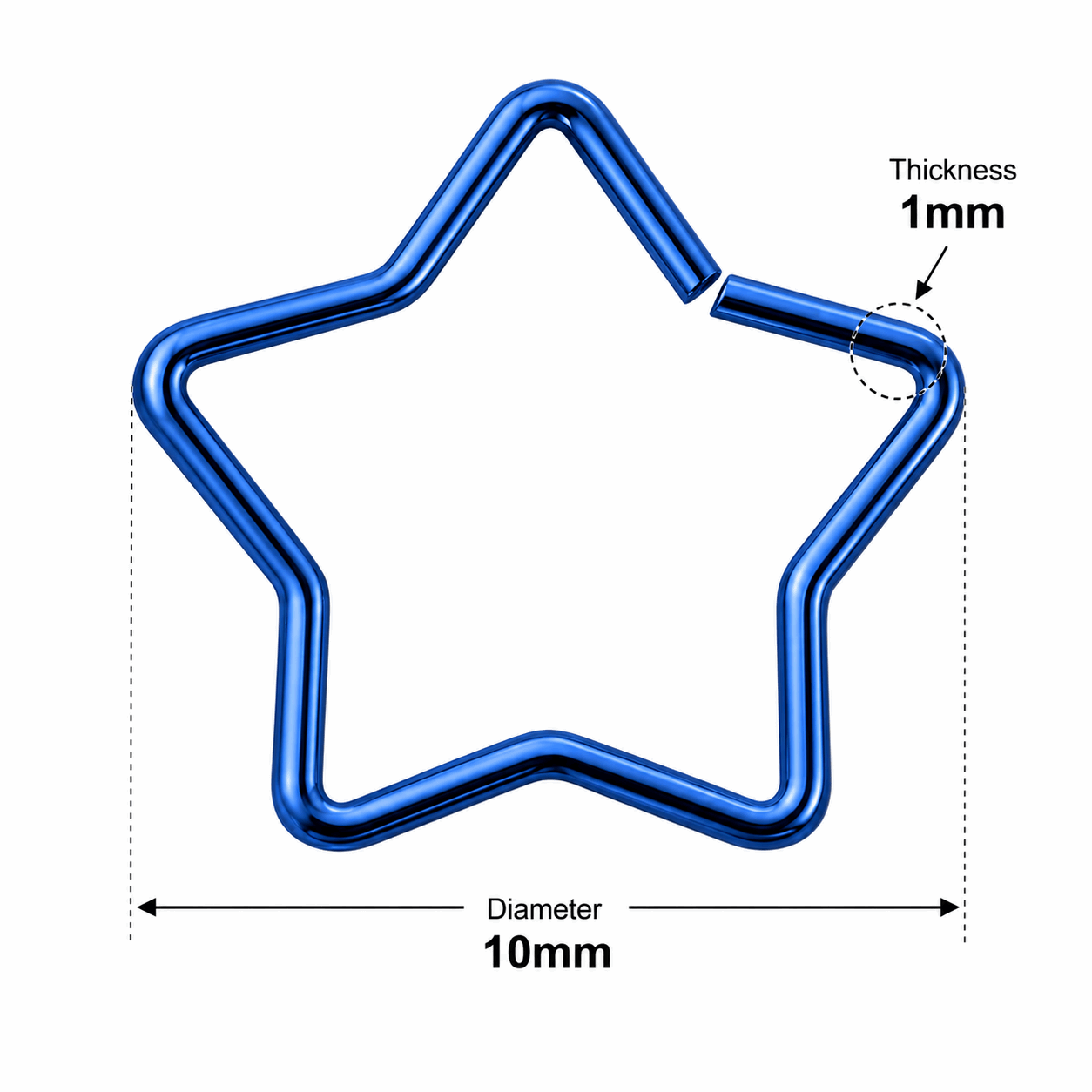 316L Surgical Steel Star Single Closure Ring – 18G (1.0mm) 10mm