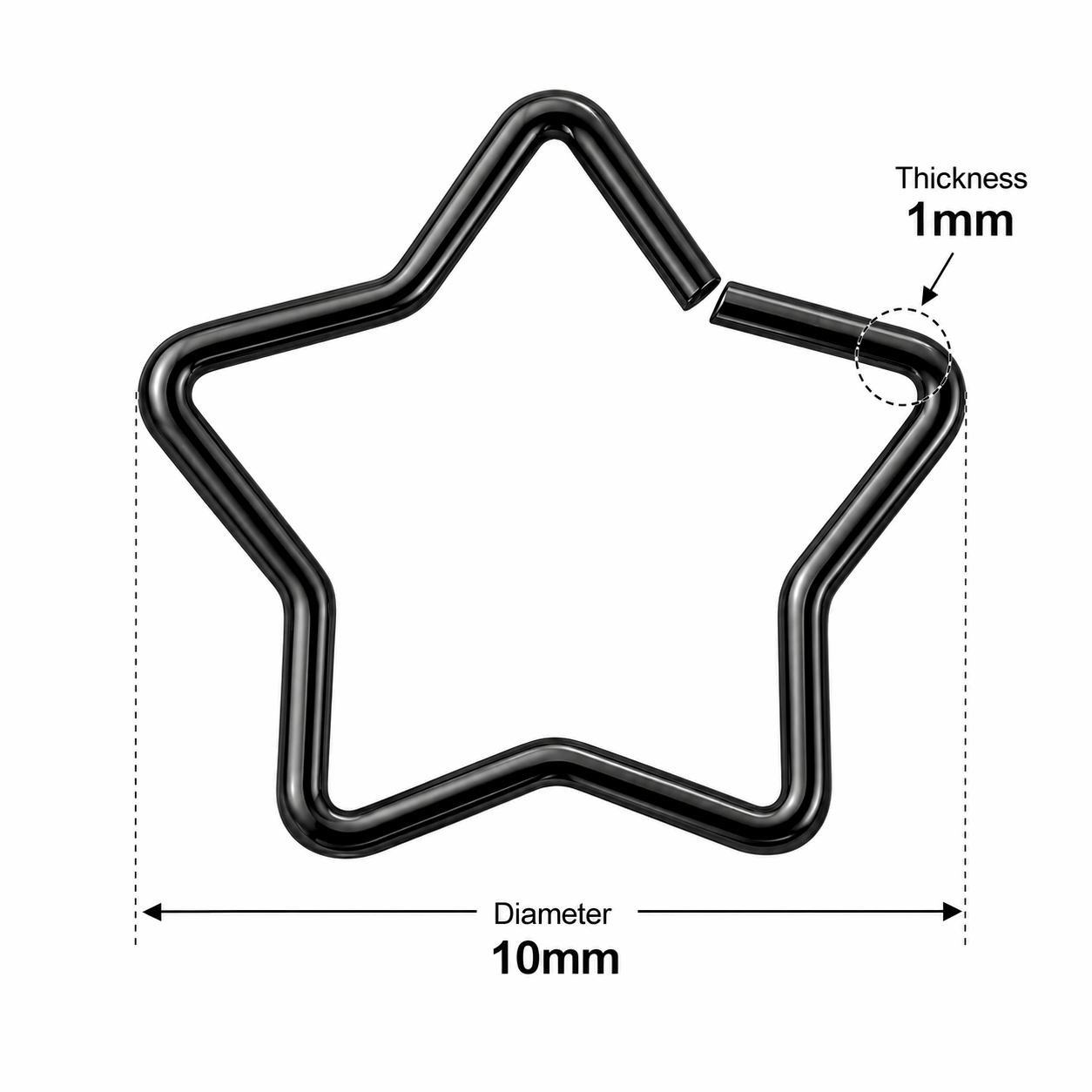 316L Surgical Steel Star Single Closure Ring – 18G (1.0mm) 10mm