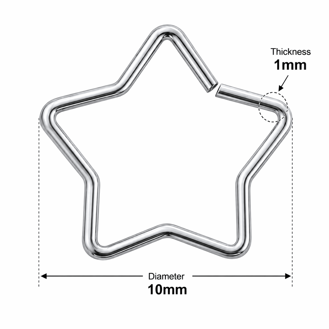 316L Surgical Steel Star Single Closure Ring – 18G (1.0mm) 10mm
