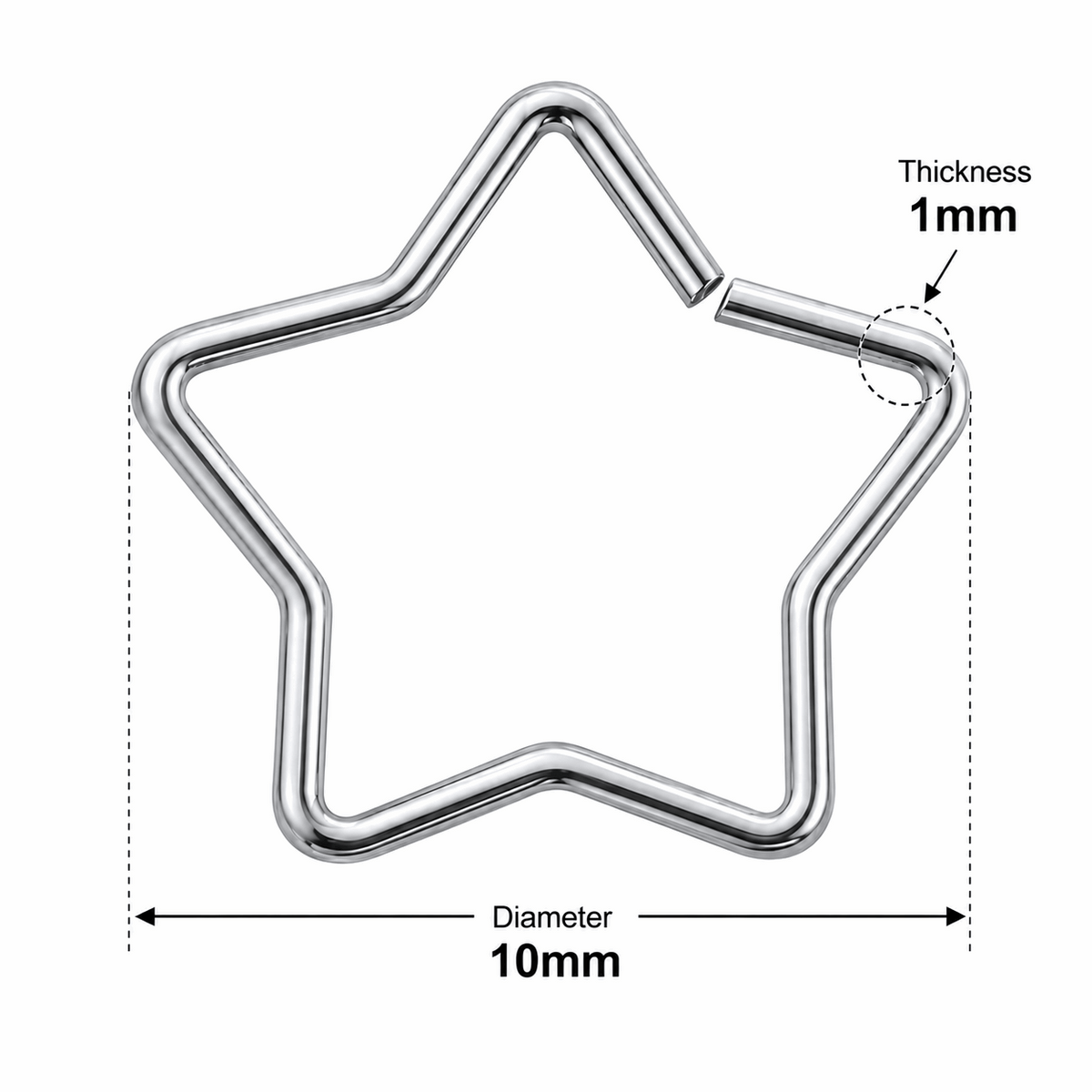 316L Surgical Steel Star Single Closure Ring – 18G (1.0mm) 10mm
